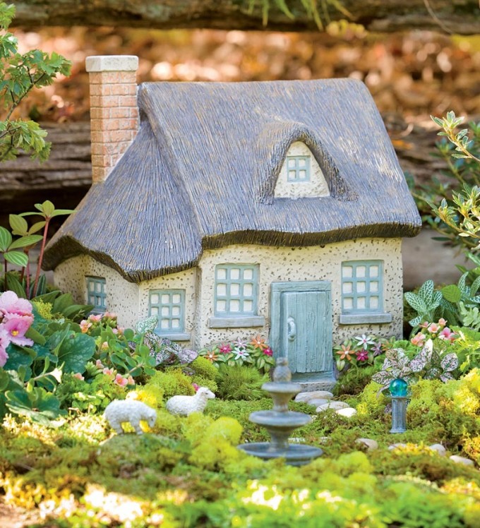 Miniature Gray Fairy Garden Cottage | Where to Buy Miniature and Fairy Garden Houses â€“ Part I | Lush Little Landscapes