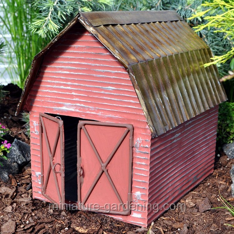 Red Metal Barn | Where to Buy Miniature and Fairy Garden Houses â€“ Part I | Lush Little Landscapes